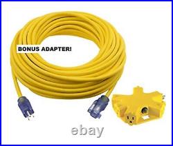100 ft Extra Heavy Duty Contractor Grade Extension Cord 12/3 100 FT + Adapter