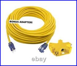 100 ft Extra Heavy Duty Contractor Grade Extension Cord 12/3 100 FT + Adapter