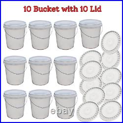 10 Buckets Containers With 10 Lids, 5 Gallon, Food Grade Heavy-Duty Plastic Pail