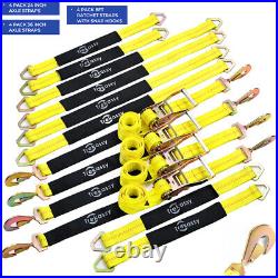 12 Pack Car Tie Down Straps Heavy Duty 10,000 lbs for Trailers Wheel Tow Ratchet