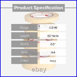 144 Rls Ivory Heavy Duty Grade Masking Tape 1/2x60 Yards Adhesive Tape 4.3 Mil