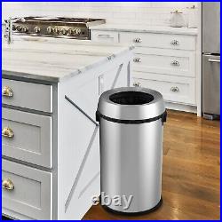 17Gal Open Top Trash Can Commercial Grade Heavy Duty Brushed Stainless Steel for
