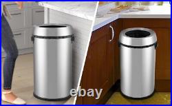 17Gal Open Top Trash Can Commercial Grade Heavy Duty Brushed Stainless Steel for