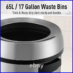 17Gal Open Top Trash Can Commercial Grade Heavy Duty Brushed Stainless Steel for