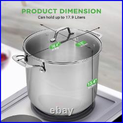 19-Quart Stainless Steel Stockpot 18/8 Food Grade Heavy-Duty Induction-Compati