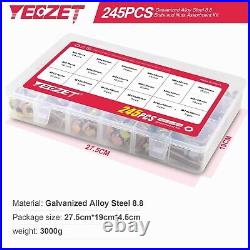 245PCS Grade 8.8 M6 M8 M10 Heavy Duty Flanged Bolts and Nuts Kit Metric Flanged