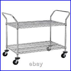 2-Tier Commercial Grade Rolling Cart, Heavy Duty Utility Cart, Carts With Whee
