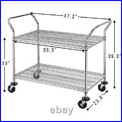 2-Tier Commercial Grade Rolling Cart, Heavy Duty Utility Cart, Carts With Whee