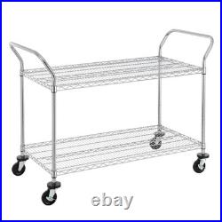 2-Tier Commercial Grade Rolling Cart Heavy Duty Utility Cart Carts with Whe