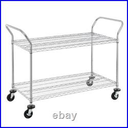 2-Tier Commercial Grade Rolling Cart, Heavy Duty Utility Cart, Carts with Whe