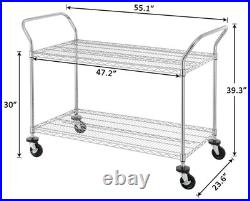 2-Tier Commercial Grade Rolling Cart Heavy Duty Utility Cart Carts with Whe