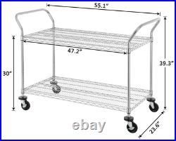 2-Tier Commercial Grade Rolling Cart, Heavy Duty Utility Cart, Carts with Whe