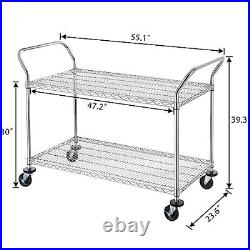 2-Tier Commercial Grade Rolling Cart, Heavy Duty Utility Cart, Carts with Whe
