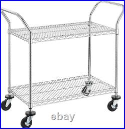 2-Tier Commercial Grade Rolling Cart, Heavy Duty Utility Cart, Carts with Wheels