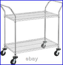 2-Tier Commercial Grade Rolling Cart, Heavy Duty Utility Cart, Carts with Wheels