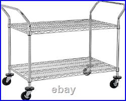 2-Tier Commercial Grade Rolling Cart, Heavy Duty Utility Cart, Carts with Wheels