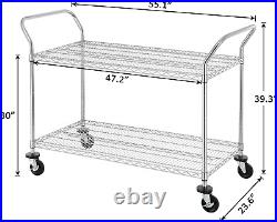2-Tier Commercial Grade Rolling Cart, Heavy Duty Utility Cart, Carts with Wheels