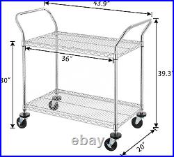 2-Tier Commercial Grade Rolling Cart, Heavy Duty Utility Cart, Carts with Wheels