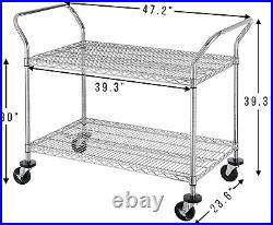 2-Tier Commercial Grade Rolling Cart, Heavy Duty Utility Cart, Carts with Wheels