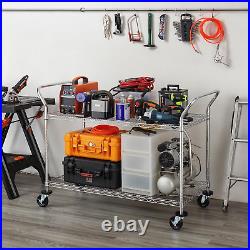 2-Tier Commercial Grade Rolling Cart, Heavy Duty Utility Cart, Carts with Wheels