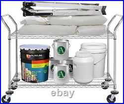 2-Tier Commercial Grade Rolling Cart, Heavy Duty Utility Cart, Carts with Wheels