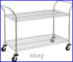 2-Tier Commercial Grade Rolling Cart, Heavy Duty Utility Cart, Carts with Wheels