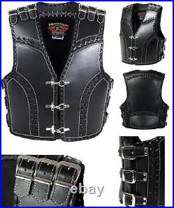 3/4 MM Heavy Duty Thick A Grade COWHIDE Motorcycle Club Leather Vest with Clips