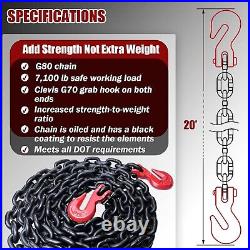 3/8 x 20ft Heavy-Duty Tow Chain G80 Grade with Superior Corrosion Resistance