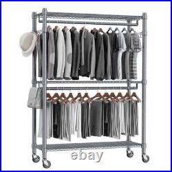 3 Shelves Wire Shelving Clothing Rolling Rack Heavy Duty Commercial Grade Gar