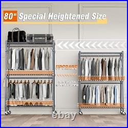 3 Shelves Wire Shelving Clothing Rolling Rack Heavy Duty Commercial Grade Gar