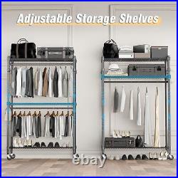 3 Shelves Wire Shelving Clothing Rolling Rack Heavy Duty Commercial Grade Gar