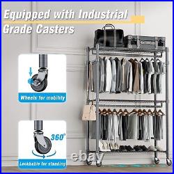 3 Shelves Wire Shelving Clothing Rolling Rack Heavy Duty Commercial Grade Gar