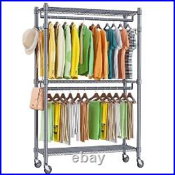 3 Shelves Wire Shelving Clothing Rolling Rack Heavy Duty Commercial Grade Gar