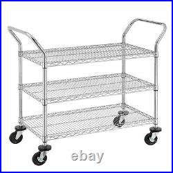 3-Tier Commercial Grade Rolling Cart, Heavy Duty Utility Cart, Carts with Whe