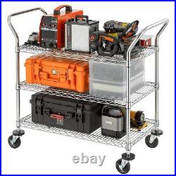3-Tier Commercial Grade Rolling Cart, Heavy Duty Utility Cart, Carts with Whe