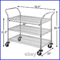 3-Tier Commercial Grade Rolling Cart, Heavy Duty Utility Cart, Carts with Whe