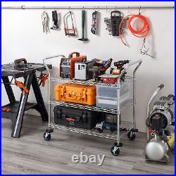 3-Tier Commercial Grade Rolling Cart, Heavy Duty Utility Cart, Carts with Whe