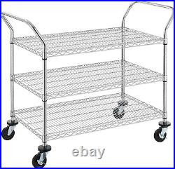 3-Tier Commercial Grade Rolling Cart, Heavy Duty Utility Cart, Carts with Wheels