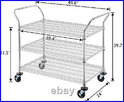 3-Tier Commercial Grade Rolling Cart, Heavy Duty Utility Cart, Carts with Wheels