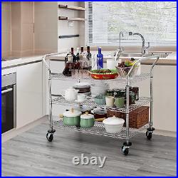 3-Tier Commercial Grade Rolling Cart, Heavy Duty Utility Cart, Carts with Wheels