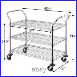 3-Tier Commercial Grade Rolling Cart, Heavy Duty Utility Cart with Wheels and