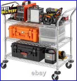 3-Tier Commercial Grade Rolling Cart Heavy Duty Utility Cart with Wheels and H