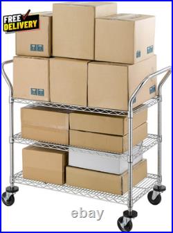 3-Tier Commercial Grade Rolling Cart Heavy Duty Utility Cart with Wheels and H