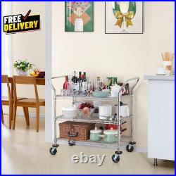 3-Tier Commercial Grade Rolling Cart Heavy Duty Utility Cart with Wheels and H
