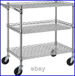 3 Tier Heavy Duty Commercial Grade Rolling Utility Cart Shelf with Handle Trolley