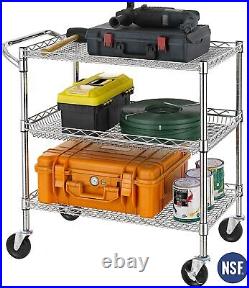 3 Tier Heavy Duty Commercial Grade Rolling Utility Cart Shelf with Handle Trolley