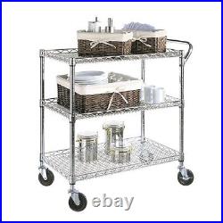 3 Tier Heavy Duty Commercial Grade Rolling Utility Cart Shelf with Handle Trolley