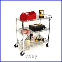 3 Tier Heavy Duty Commercial Grade Rolling Utility Cart Shelf with Handle Trolley