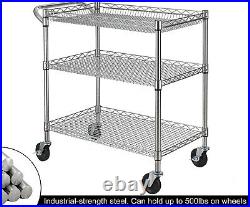 3 Tier Heavy Duty Commercial Grade Rolling Utility Cart Shelf with Handle Trolley