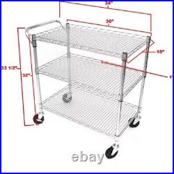 3 Tier Heavy Duty Commercial Grade Rolling Utility Cart Shelf with Handle Trolley